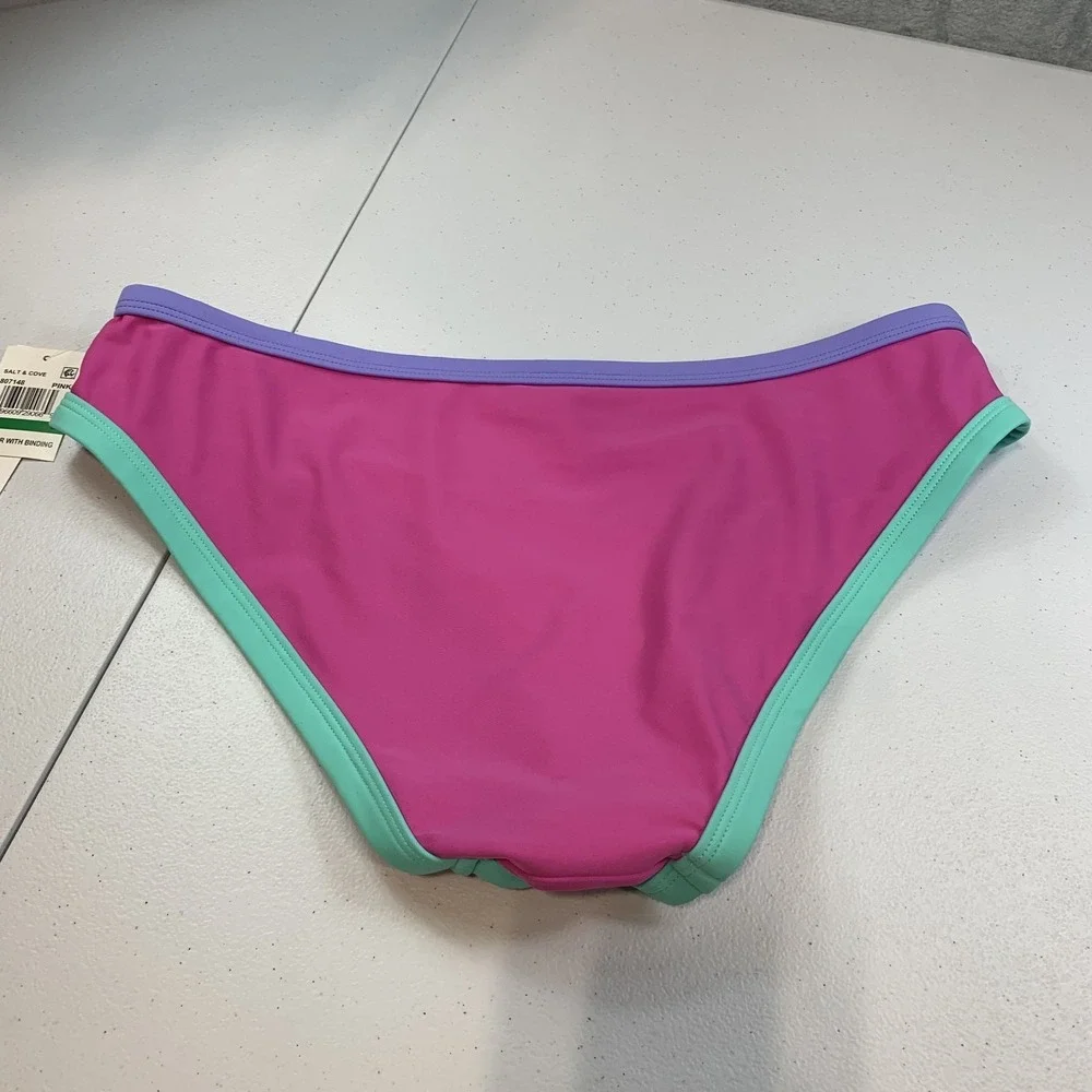 Salt & Cove Junior's Swim Bikini Bottom L Colorblock Pink Beach Swimsuit